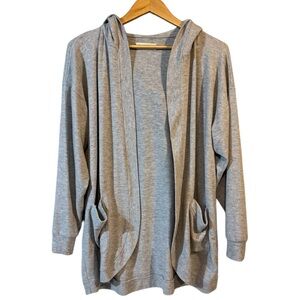 Lucky Brand Cloud Jersey Open Front Hooded Pockets Cardigan Gray | Women's M